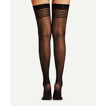 Love in Leather Sheer Thigh High Stockings with Stripe Band Design - HOS4167 - Unisex - Sensual Pleasure - Black