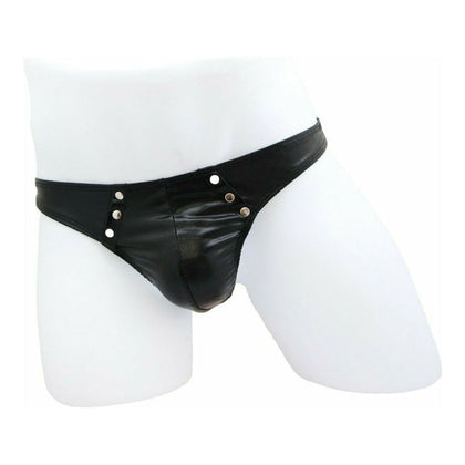 Lustful Pleasures Men's Wet Look G-String with Press Stud Detail - MEN2123A - Available in 2 Sizes - S/M & L/XL - Black - Adult Naughty Store