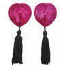 Introducing the NIP002 - 7 COLOURS Heart Shape Nipple Tassels: Sensual Sequin Pasties for Alluring Pleasure in Black, Red, Pink, Purple, White, White/Red, and Leopard Print