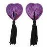 Introducing the NIP002 - 7 COLOURS Heart Shape Nipple Tassels: Sensual Sequin Pasties for Alluring Pleasure in Black, Red, Pink, Purple, White, White/Red, and Leopard Print