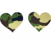 NIP026 Satin Camo Print Heart Pasties - Reusable Self-Adhesive Fabric Nipple Covers for Intimate Play - Unisex - Enhance Pleasure with a Touch of Camouflage - Green