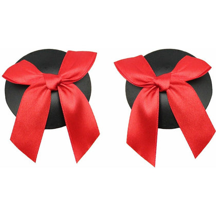 NIP035 - Leather Look Bow Pasties - Red & Pink - Reusable Nipple Covers for Women