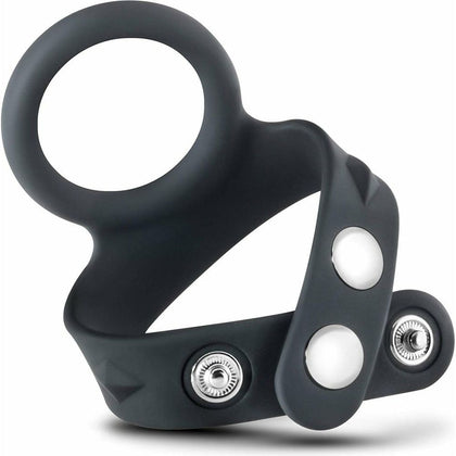 RIN032 Silicone Figure Eight Cockring with Adjustable Strap - Male Vibrating Pleasure Enhancer - Chrome Metal Studs - Black - Adult Naughty Store