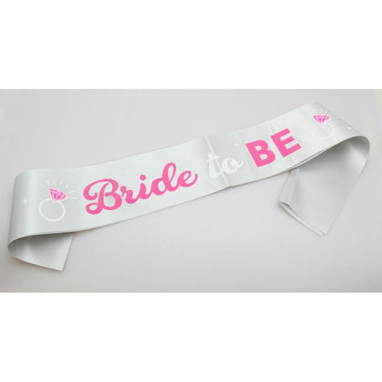 Love in Leather SAS002 Light Grey Satin Bride to Be Sash with Pink and White Design - Elegant Accessory for Bachelorette Parties and Bridal Showers