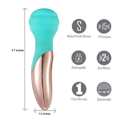 Maia Novelties KALI Dual-Motor 15-Function Vibrating Wand Massager for Women - Intense Pleasure for Anywhere, Anytime - Blue/Gold