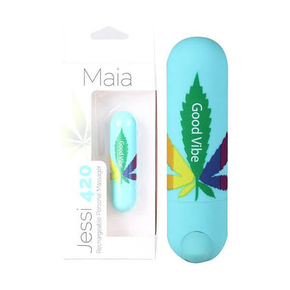Maia Jessi 420 10-Function Super Charged Mini Bullet Vibrator - Teal Blue, for Intense Pleasure and Portable Satisfaction