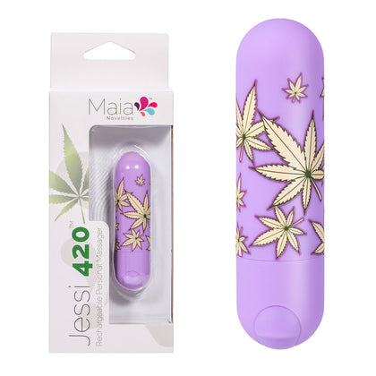 Maia Novelties Jessi 420 Hemp Leaf Print 10-Function Rechargeable Bullet Vibrator - Violet