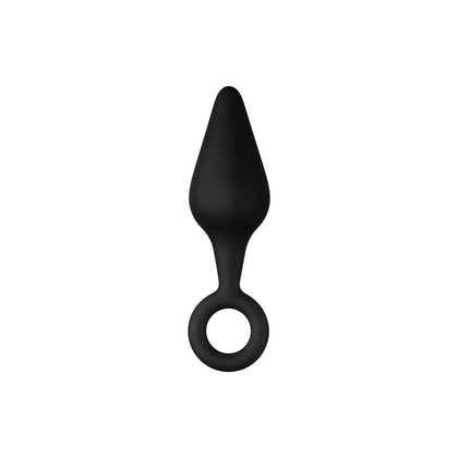 F-10: Black Silicone Plug with Pull Ring - Medical Grade Anal Pleasure Toy for Men and Women
