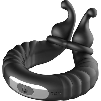 Introducing the Luxe PleasureZone F-24 Textured Vibrating Cockring - Black: The Ultimate Pleasure Enhancer for Him and Her - Adult Naughty Store