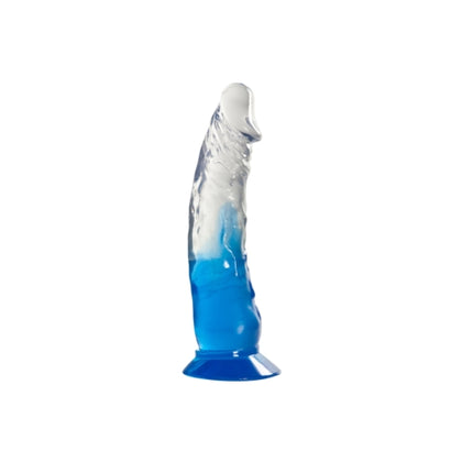 LoveCrest Two Tone PVC Dong Model 6 Translucent Clear/Blue Dildo #6AB - Unisex Curved Stimulator