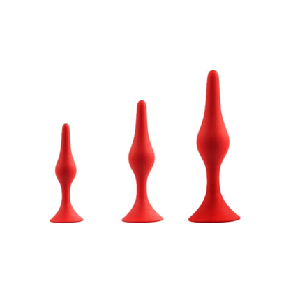 Introducing the Red Back Up 3 in 1 Smooth Butt Plug Kit by Model B3S: Unisex Anal Pleasure Toy in Vibrant Red