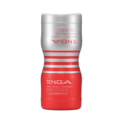 TENGA Dual Sensation Cup - Revolutionary Two-in-One Pleasure Experience for Men - Model DS-100 - Intense Stimulation for Both Sweet and Bitter Sensations - Red and Silver