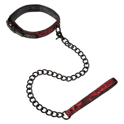 Scandal Dual-Sided Red and Black Leatherette Collar with Leash - Model X1: Elegant Restraint for Sensual Power Play
