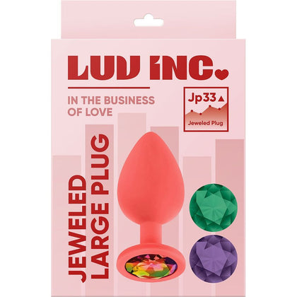 Jp33: JEWELED LARGE PLUG W/ 3 STONES - CORAL - Adult Naughty Store