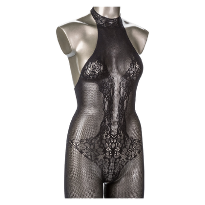 Scandal Halter Lace Bodysuit - Sensual Full Body Lingerie for Passionate Pleasure - Model SCLB-001 - Women - Crotchless - Black
