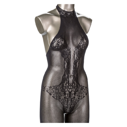 Scandal Halter Lace Bodysuit - Sensual Full Body Lingerie for Passionate Pleasure - Model SCLB-001 - Women - Crotchless - Black - Adult Naughty Store