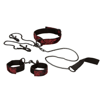 Scandal Submissive Kit Red: Luxurious BDSM Set for Sensual Domination - Model SS-101 - Unisex - Wrist and Ankle Cuffs, Dual-Sided Collar - Red