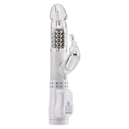 Introducing the Luxurious PleasureX Limited Edition Rabbit Vibrator - Model R-5000: The Ultimate White and Silver Pleasure Machine!