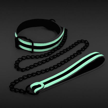 NS Novelties GLO Bondage Collar and Leash - BDSM Fetish Restraint Gear for Enhanced Pleasure - Model #178 - Unisex - Glow in the Dark - Black