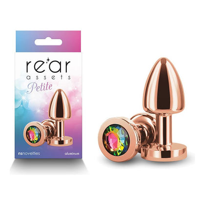 Rose Gold Petite Metal Butt Plug with Rainbow Gem Base - Rear Assets Petite Model 6cm - Unisex Anal Pleasure Toy - Adult Naughty Store