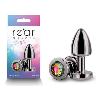 Rear Assets Petite - Gunmetal Aluminum Butt Plug with Rainbow Gem Base for Sensual Anal Pleasure - Adult Naughty Store