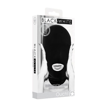 Introducing the Sensual Pleasure Black & White Submission Mask - Model XYZ-123: A Premium Spandex Hood for Enhanced Sensory Play - Adult Naughty Store