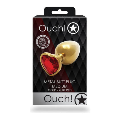 Introducing the Ouch! Heart Gem Gold Butt Plug - Medium: A Luxurious Pleasure Jewel for Exquisite Sensations - Adult Naughty Store