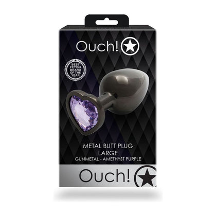 Introducing the Ouch! Heart Gem Gunmetal Butt Plug - Large: Sensual Pleasure for All Genders, Unleash Your Desires!