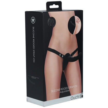 Introducing the **OUCH! Silicone Ridged Strap-On - Black** for Pleasurable Strap-On Play - Model SRSO-001 - Unisex - Genital Stimulation - Black - Adult Naughty Store