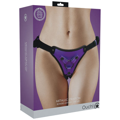 Introducing the exquisitely designed OUCH! Metallic Purple Strap-On Harness - Model 2022. The Ultimate Unisex Strap-On Harness for Sensual Adventures in Metallic Purple.