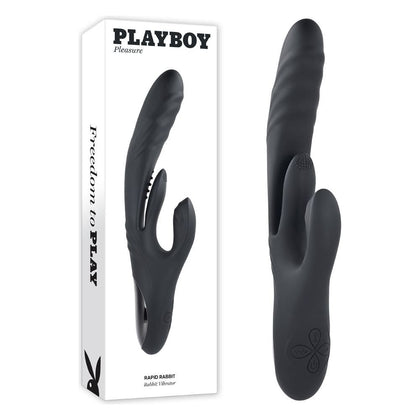 Playboy Pleasure RAPID RABBIT USB Rechargeable Rabbit Vibrator - Model PPR-26.4B - Women's G-Spot and Clitoral Stimulation - Black - Adult Naughty Store