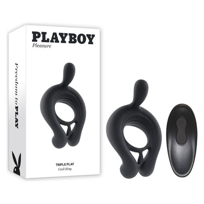 Playboy Pleasure TRIPLE PLAY Black USB Rechargeable Cock Ring with Wireless Remote - Powerful Triple Motor Vibrating Cock Ring for Enhanced Pleasure and Performance - Adult Naughty Store