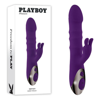 Playboy Pleasure Hop To It Purple 23.5 cm USB Rechargeable Rabbit Vibrator for Women - Dual Stimulation, Thrusting Shaft, 10 Vibrating Speeds and Rhythms - Body-Safe Silicone, Waterproof - Adult Naughty Store