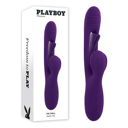 Introducing the Playboy Pleasure THE THRILL Purple 24.4 cm USB Rechargeable Rabbit Vibrator for Women - Unleash Exquisite Stimulation!
