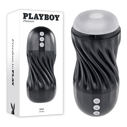 Playboy Pleasure SOLO USB Rechargeable Vibrating and Sucking Stroker - Model PPS-1001 - Male Masturbator for Intense Pleasure - Spiral Motion - 7 Functions - Black