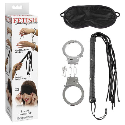 Fetish Fantasy Series Lover's Fantasy Kit - Leather Whip, Metal Handcuffs, Satin Love Mask - BDSM Sex Toy Set for Couples - Model FFS-001 - Unisex - Pleasure and Play - Black
