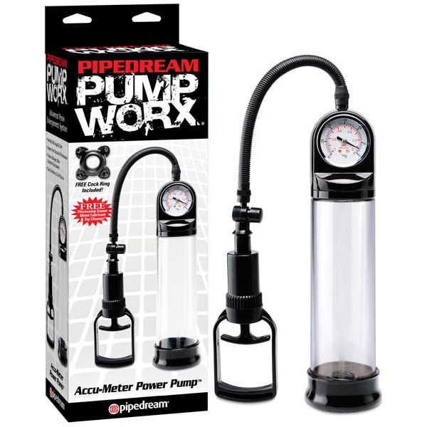 Pump Worx Accu-Meter Power Pump - Professional-Grade Penis Enlargement Device for Men - Model PW-AMP-001 - Enhance Your Pleasure with Lasting Results - Transparent