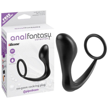 Introducing the Sensual Delights Ass-Gasm Cock Ring Plug: Model AGC-5000 for Men, Ultimate Prostate Pleasure, in Sultry Midnight Black - Adult Naughty Store