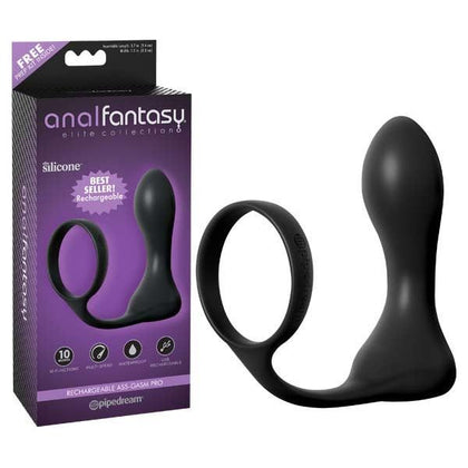 Anal Fantasy Elite Collection Rechargeable Ass-Gasm Pro Black USB Vibrating Anal Plug with Cock Ring - Ultimate Pleasure for Prostate Stimulation and Extended Performance