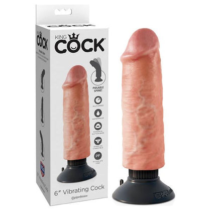 King Cock 6'' Vibrating Dildo - Model KC-6V - Unisex Pleasure Toy for Intense Stimulation - Realistic Skin Tone