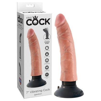 King Cock 7'' Vibrating Realistic Dildo - Model KC-7VRC-001 - Unisex Pleasure Toy for Intense Stimulation - Beige - Adult Naughty Store