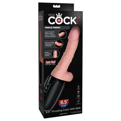 Introducing the King Cock Plus 6.5'' Thrusting Cock with Balls - The Ultimate Pleasure Powerhouse for Men and Women - Model X6.5TCB - Internal Warming, Thrusting Action, and Vibrations - Black