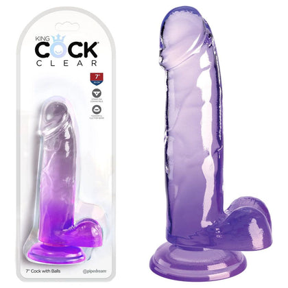 King Cock Clear 7'' Realistic Dildo with Balls - Purple