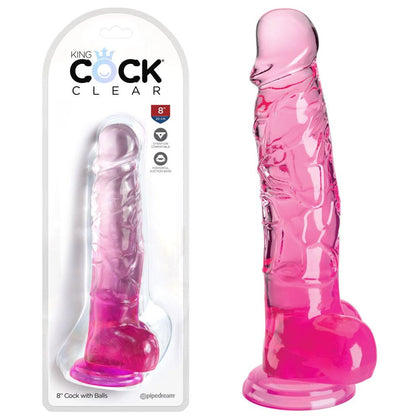 Introducing the King Cock Clear 8'' Cock with Balls - Pink: The Ultimate Translucent Pleasure Delight