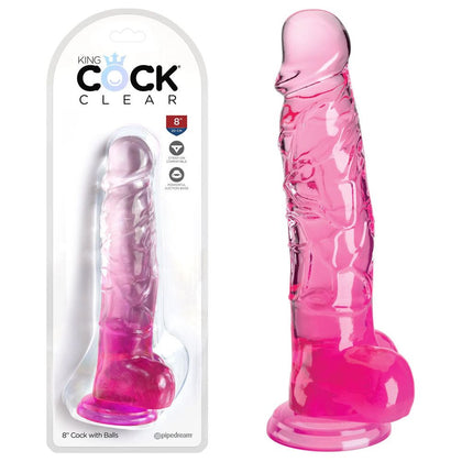 Introducing the King Cock Clear 8'' Cock with Balls - Pink: The Ultimate Translucent Pleasure Delight - Adult Naughty Store