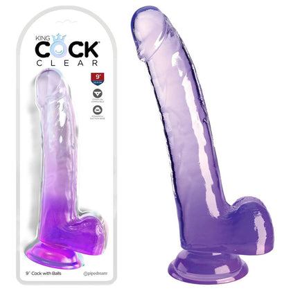 King Cock Clear 9'' Realistic Dildo with Balls - Model KC-9001 - Unisex - Pleasure for Vaginal and Anal Stimulation - Purple