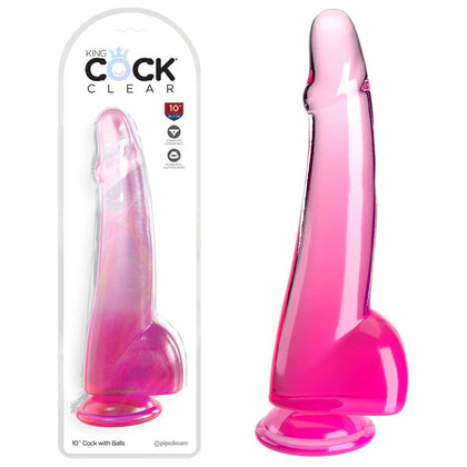 King Cock Clear 10'' Realistic Dildo with Balls - Pink, Pleasure Enhancer for All Genders - Adult Naughty Store