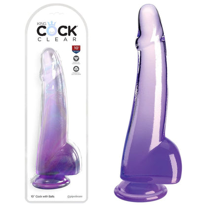 King Cock Clear 10'' Cock with Balls - Purple: The Ultimate Transparent Pleasure Delight - Adult Naughty Store