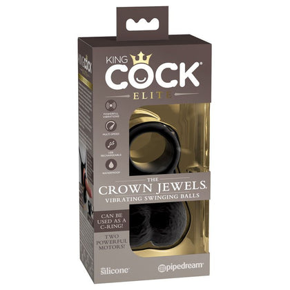 King Cock Elite The Crown Jewels Vibrating Silicone Balls - Dual Density Swinging Balls for Enhanced Pleasure - Model KC-ELT-CJ-001 - Unisex - Intense Internal and External Stimulation - Blac - Adult Naughty Store