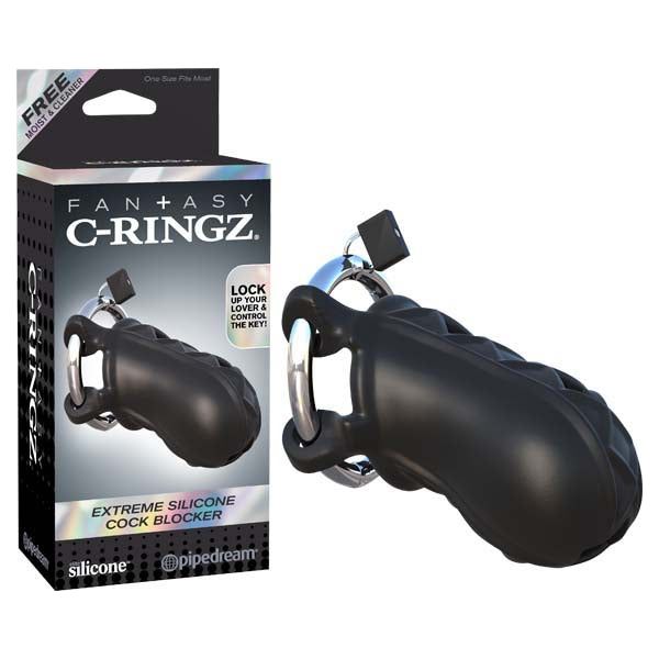 Fantasy C-Ringz Extreme Silicone Cock Blocker - High-End Chastity Cage for Men, Long-Term Wear, Breathable, Black